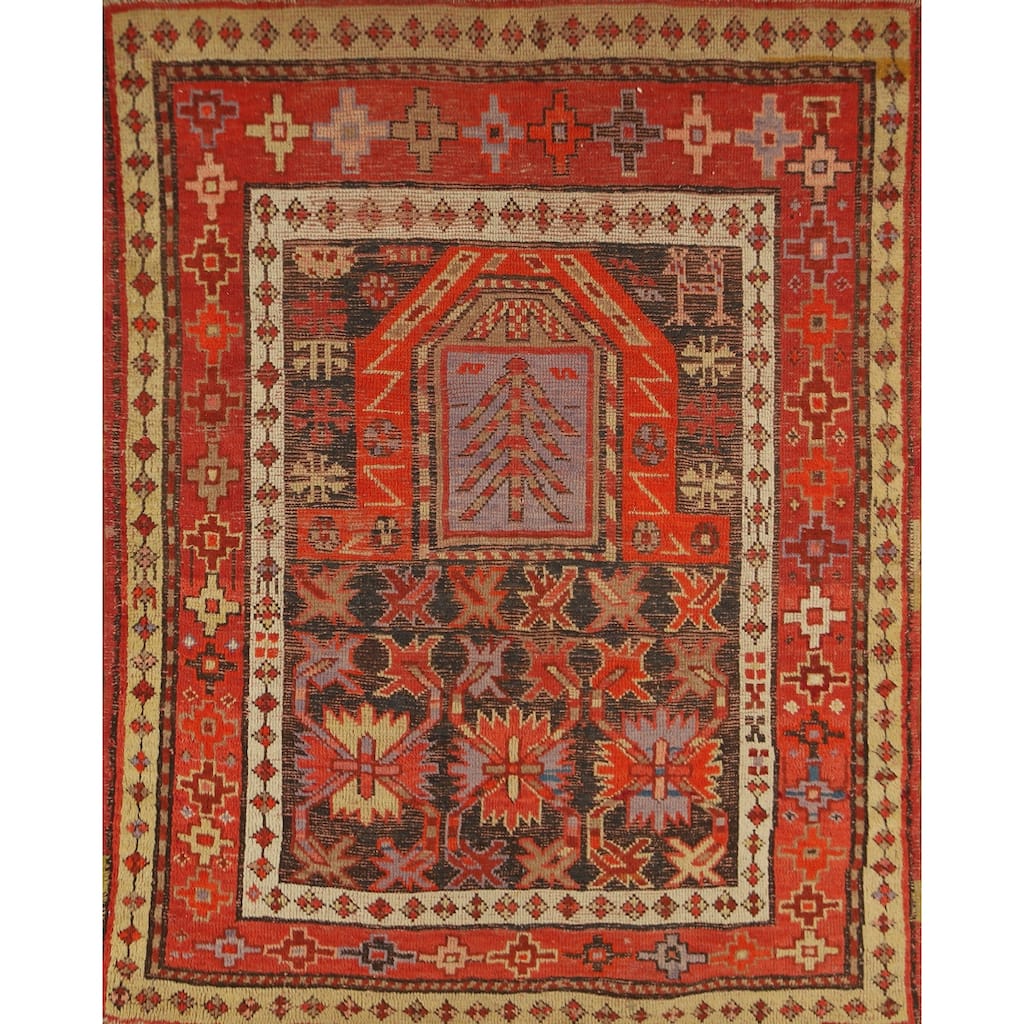 Hand Knotted Oriental 100% Wool Carpet Transitional Geometric Oranges & Rust Anatolian Area Rug - 4' 2'' X 3' 6''