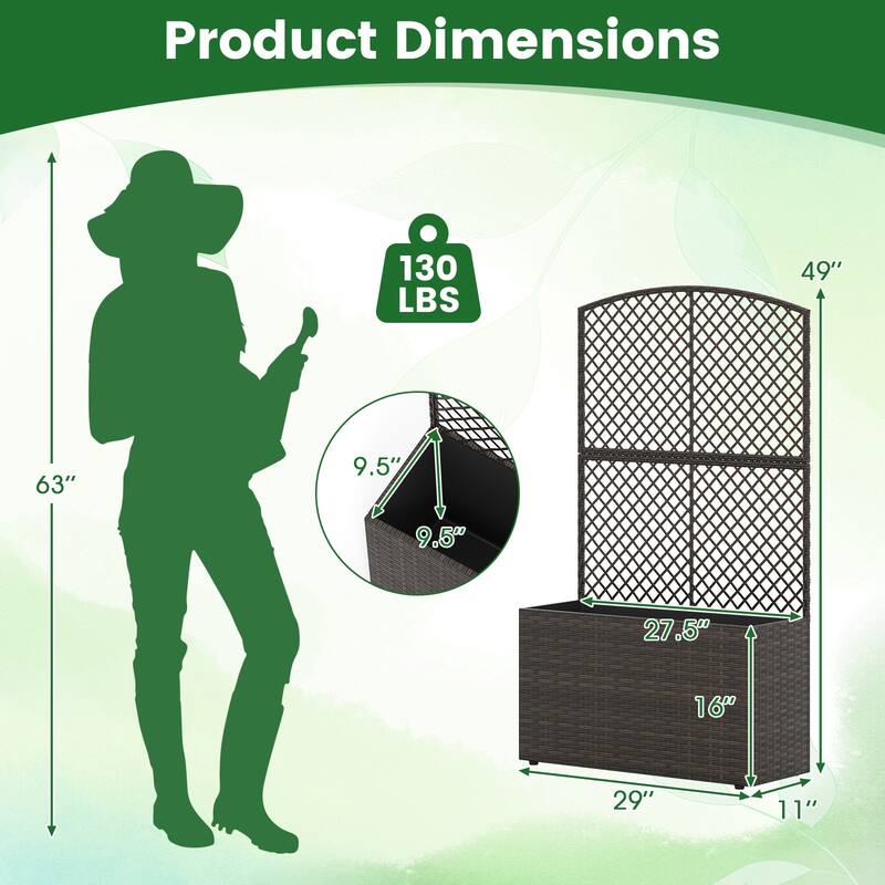 Gymax 2PCS 49'' Raised Garden Bed w/ Trellis Wicker Planter Box w/