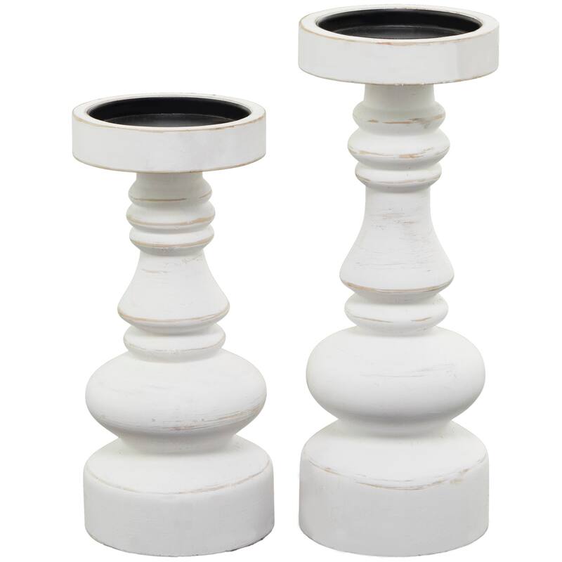 Brown or White Wood Beaded Pillar Candle Holder (Set of 2)