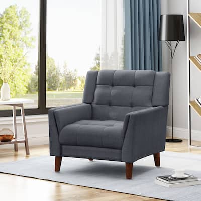Dark Grey Modern 30.5" Upholstered Button Tufted Arm Chair with Sturdy Rubber Wood Legs