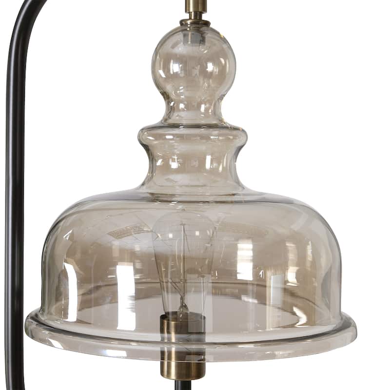 Gracefully Curved Floor Lamp with Glass Shade - 68.5" - Black