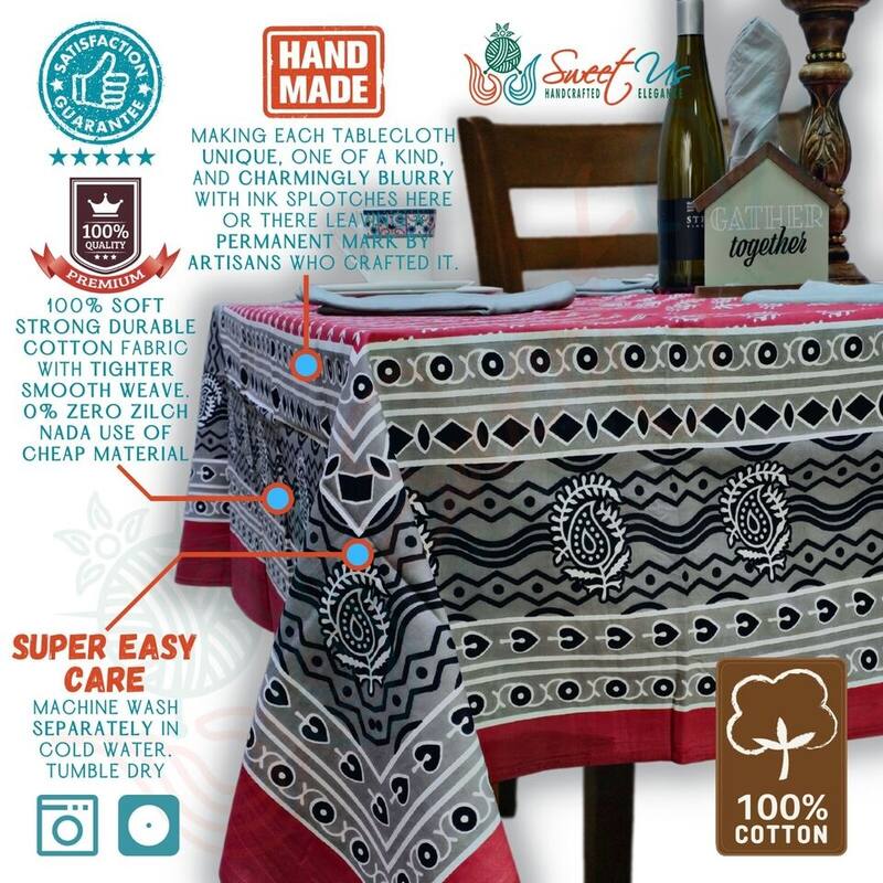 Calla Paisley Floral Cotton Tablecloth Rectangle