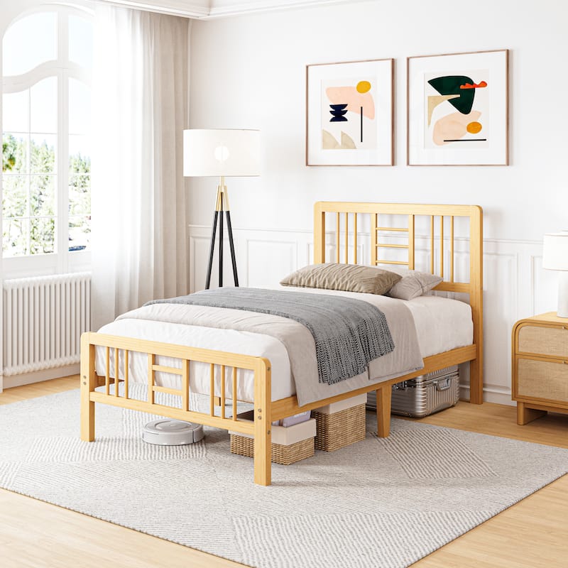 35 Inch Solid Bamboo Bed Frame with Headboard, Durable & Aesthetic Bedroom Upgrade