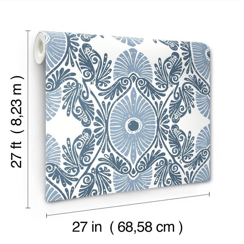 A-Street Prints Villa Blue Embellished Ogee Wallpaper