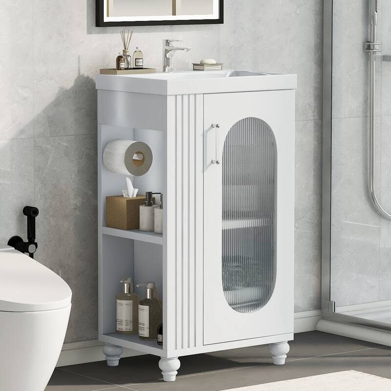 20 inch Freestanding Bathroom Vanity Set in White with Integrated Ceramic Sink