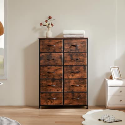10-Drawer Chest of Drawers for Bedroom, Tall Chest Organizer Tower Dressers with Wooden Top