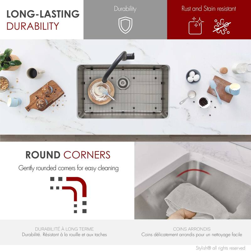 Stylish Dual Mount 30" Stainless Steel Single-Bowl Kitchen Sink S-411 - 30" x 18" x 9"