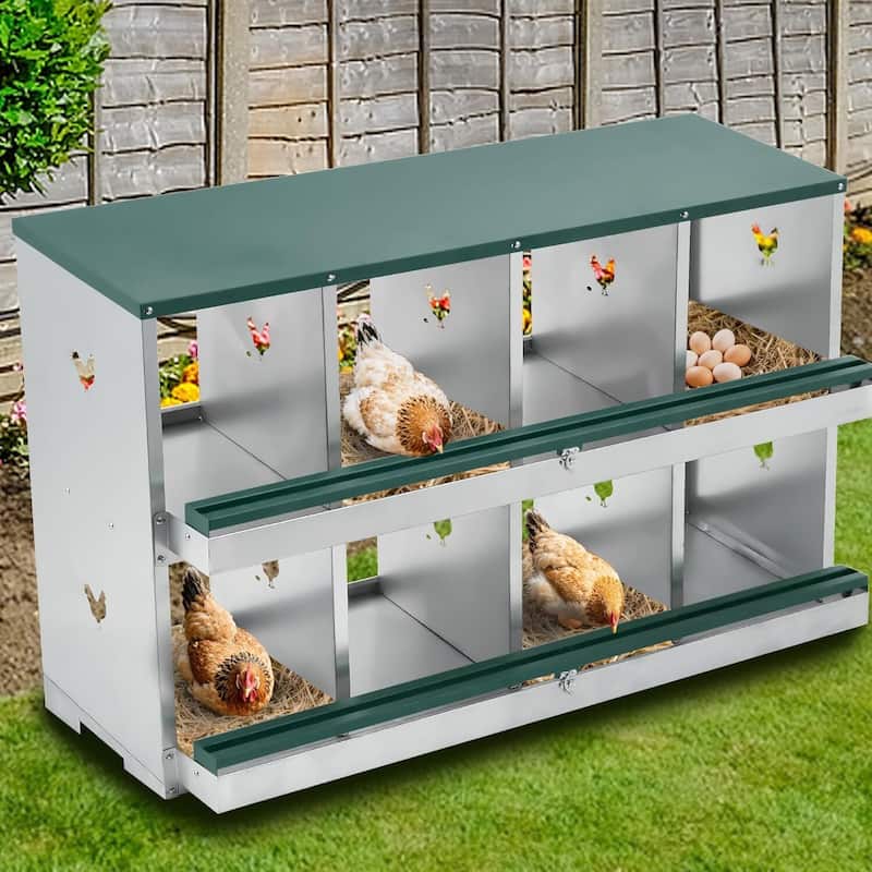 Wall-Mount or Free-Standing Metal Chicken Nesting Box for Backyard Coops, Green