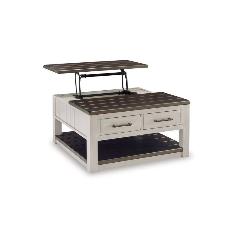 Barb Coffee Table, 2 Drawers and Lift Top, 36 Inch Gray Acacia Wood