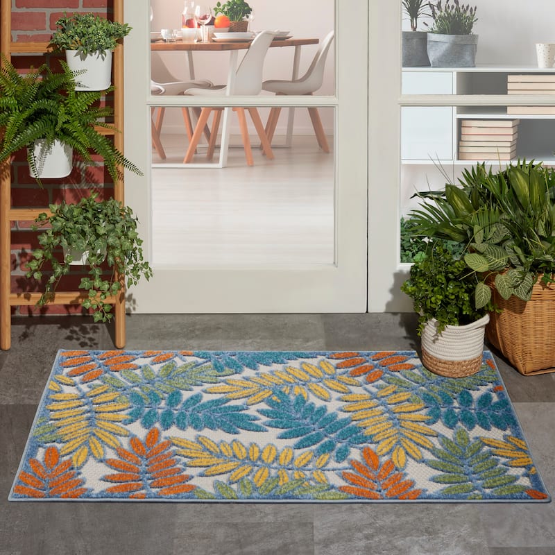 Nourison Aloha Leaf Print Vibrant Indoor/Outdoor Area Rug - 2'8" x 4' - Ivory/Multi