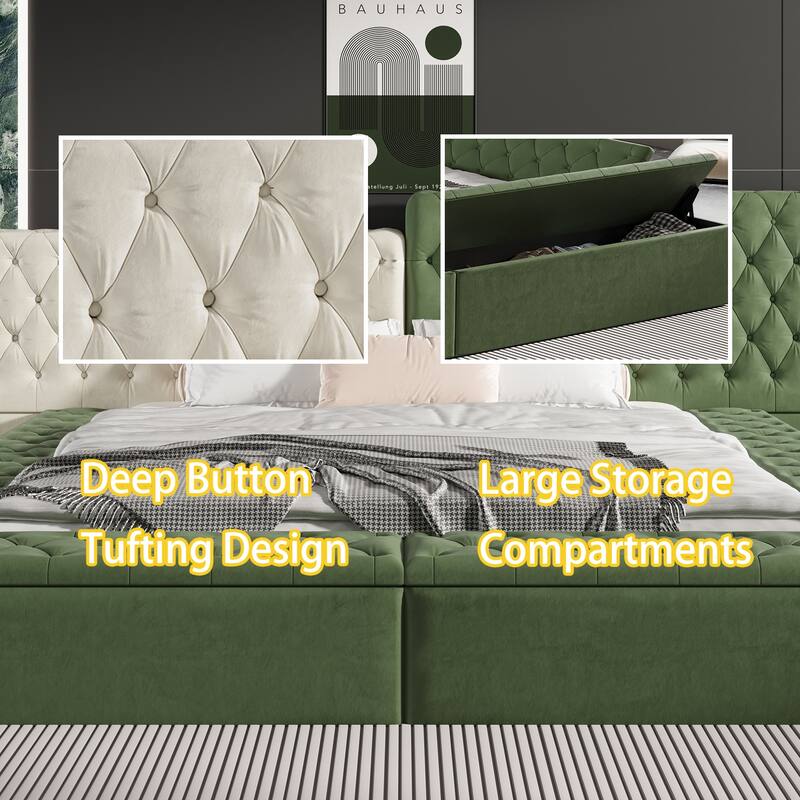 King Special-shaped Upholstered Platform Bed with Storage