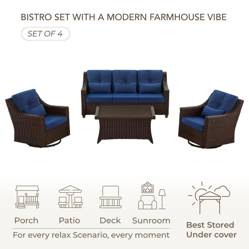 Murphy Outdoor Wicker Patio Outdoor Sofa Swivel Chair Coffee Table
