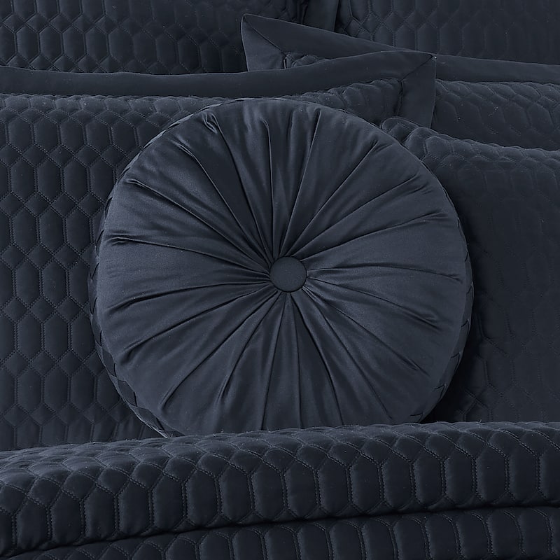 J. Queen New York Brilliance Tufted Round Decorative Throw Pillow - Accent - Polyester - Navy