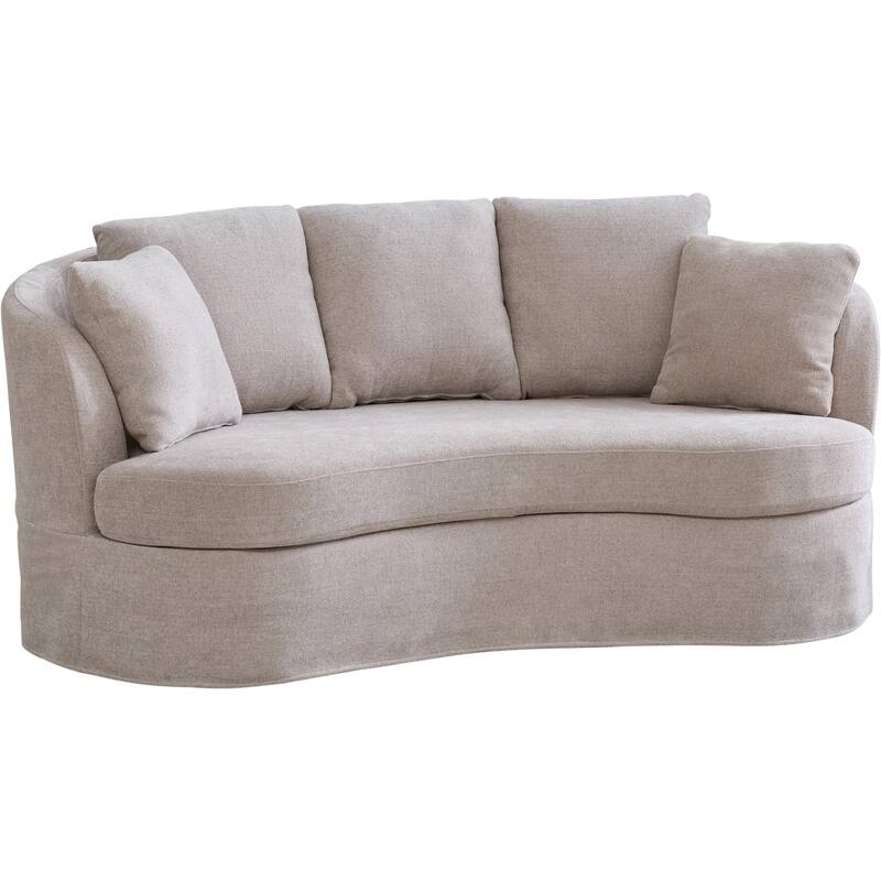Plush Chenille Curved Lovesofa, Oversized Deep Seat Lounge Sofa, Upholstered Sofa with 4 Removable Cushions for Living Room