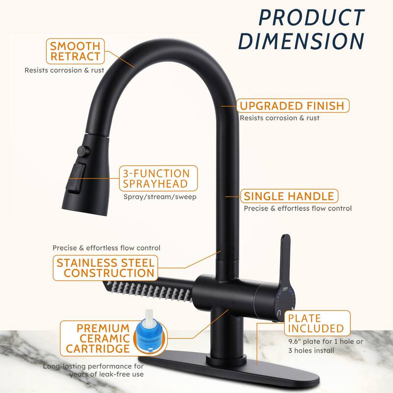 WOWOW Three Function Pull Down Kitchen Faucet with Additional Spout