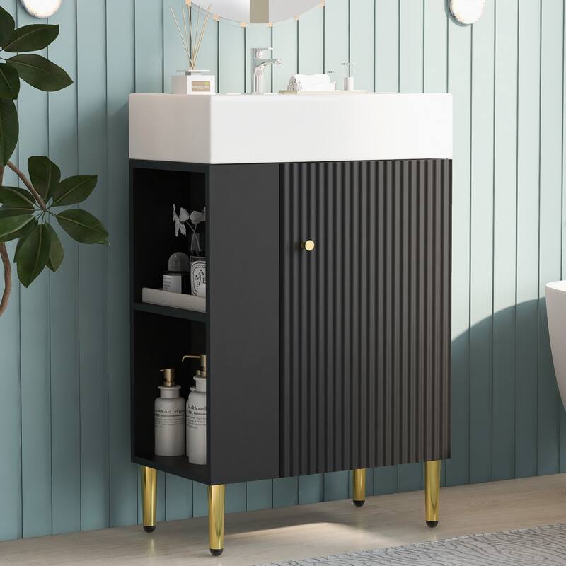 GDFStudio - Aria Wood & Ceramic Bathroom Vanity Combo Cabinet with Single Sink