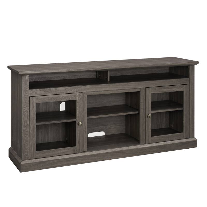Modern TV Stand Media Stand Modern Entertainment Console for TV Up to 65" with Glass Door Open and Closed Storage Space