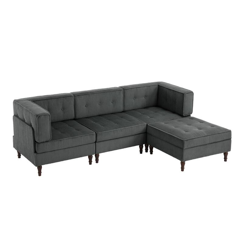 4-Piece 98" W Upholstered Modular Corduroy Sectional Sofa