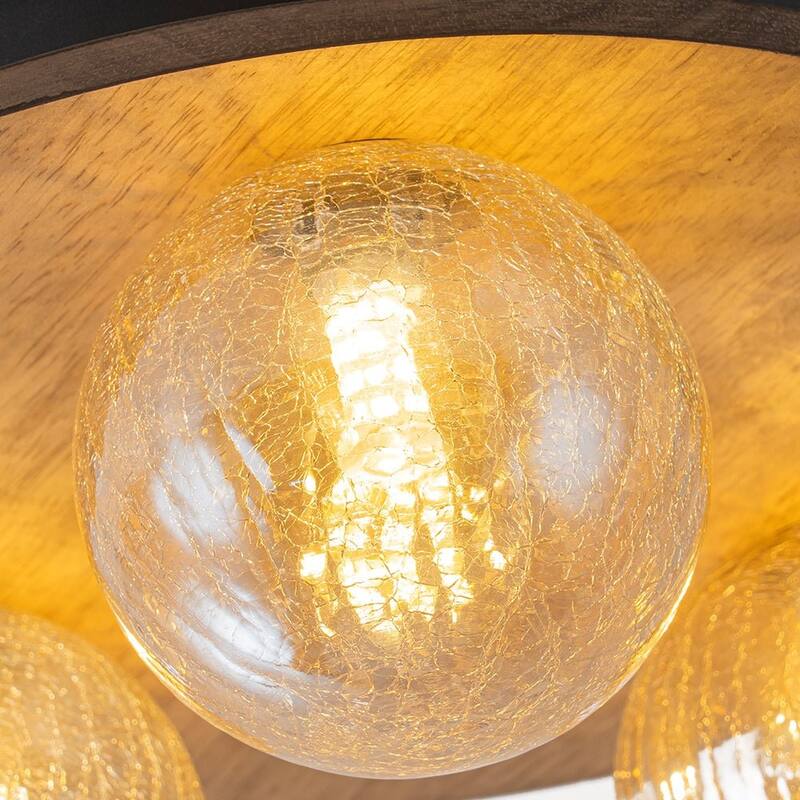 Italy Vintage Wood 3-Light Glass Globe Semi Flush Mount