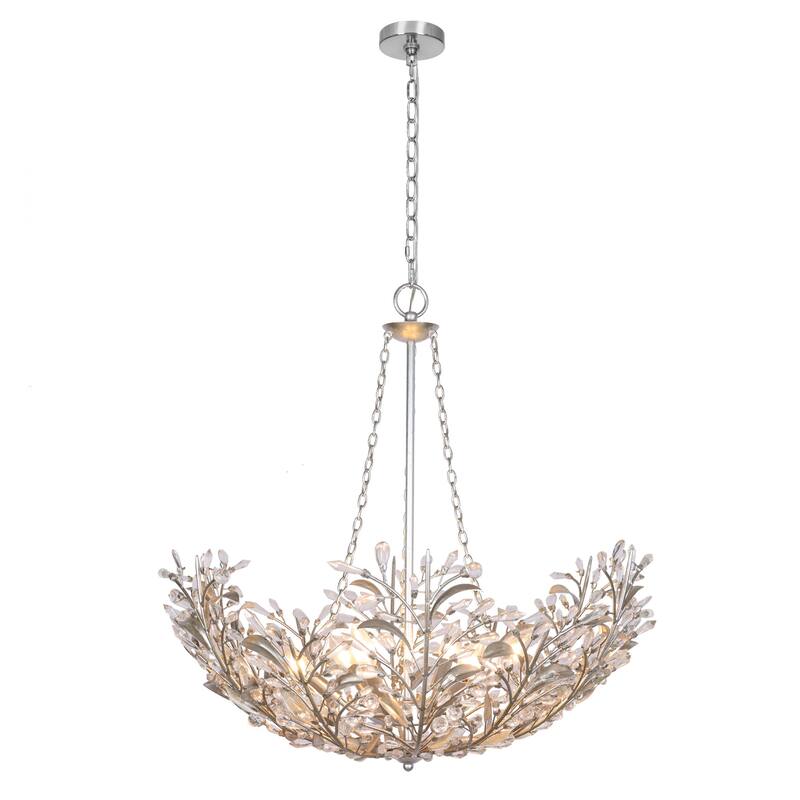Stillbloom 6-Light Antique Silver Foil Metal Crystal Floral Chandelier - Antique Silver - Dia. 28.1" x H 29.5"