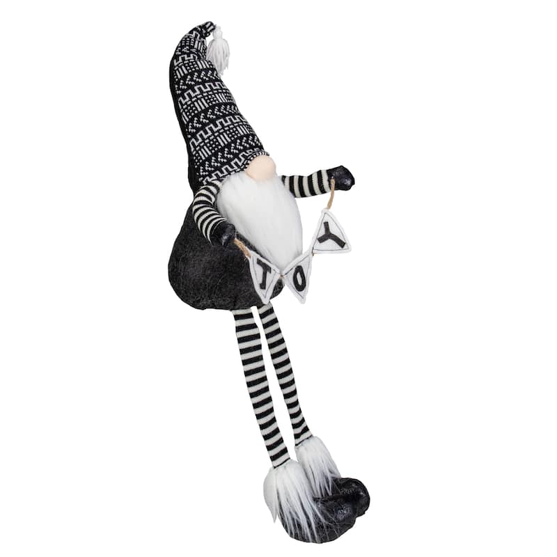 30-Inch Black and White "JOY" Gnome Plush Tabletop Christmas Decoration - 30"