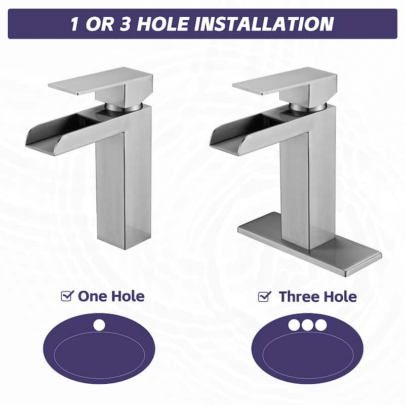 Modern Waterfall Single Handle Bathroom Sink Faucet with Overflow Pop Up Drain, Anti Corrosion and Rust Resistant