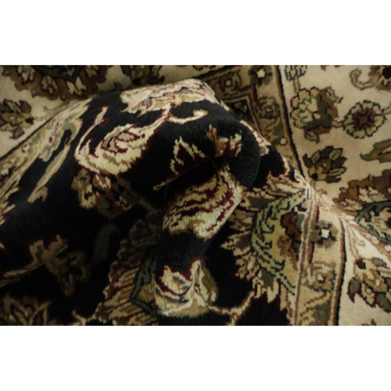 Hand Knotted Oriental 100% Wool Carpet Traditional All-Over Black Agra Area Rug - 9' 2'' X 6' 2''