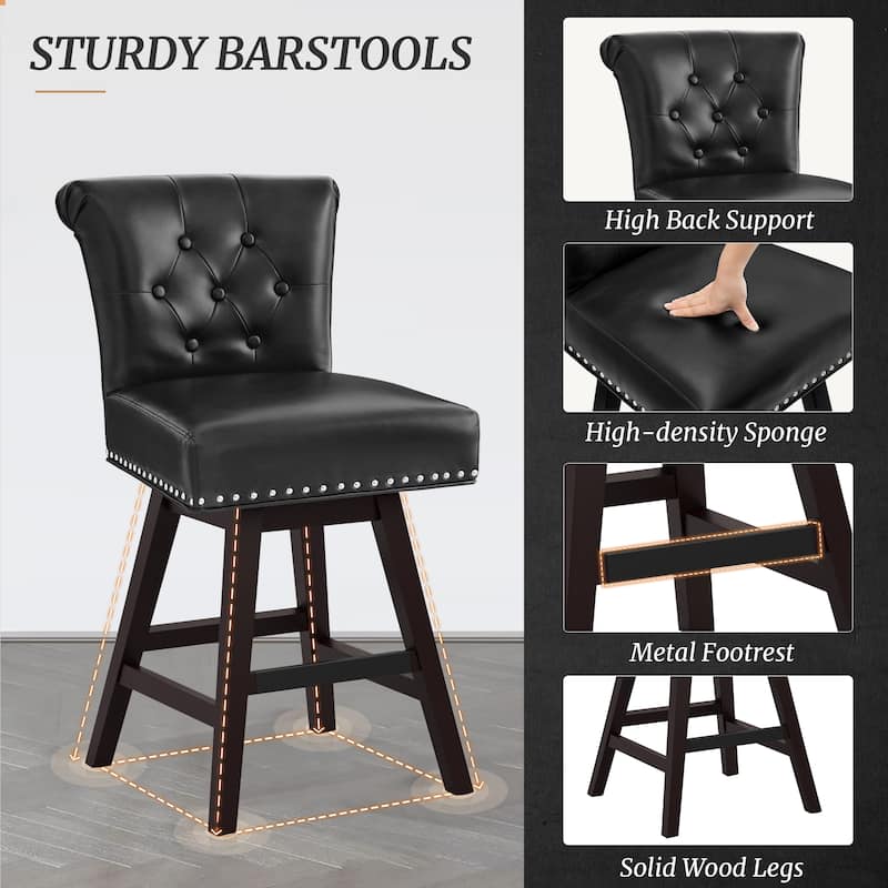 26 in. Set of 4 Bar Stools Counter Height Barstool 360° Swivel with Curved Backrest,Armless Stool
