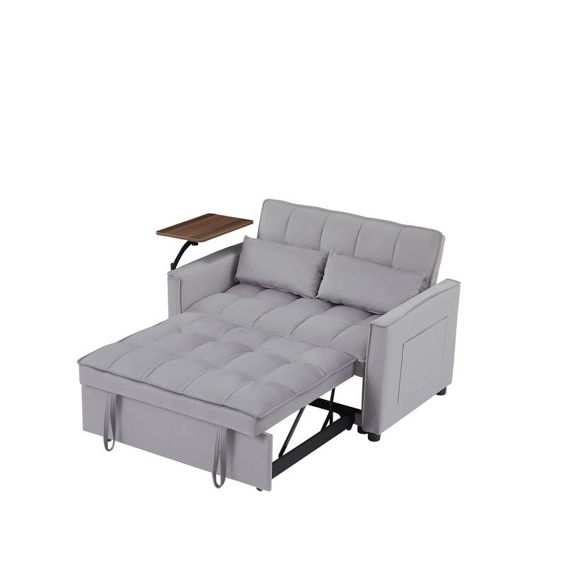 Modern Style Velvet Upholstered Sleeper Sofa with Table Board
