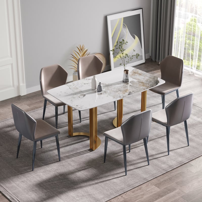 63"Modern artificial stone pandora white curved metal leg dining table -6 people