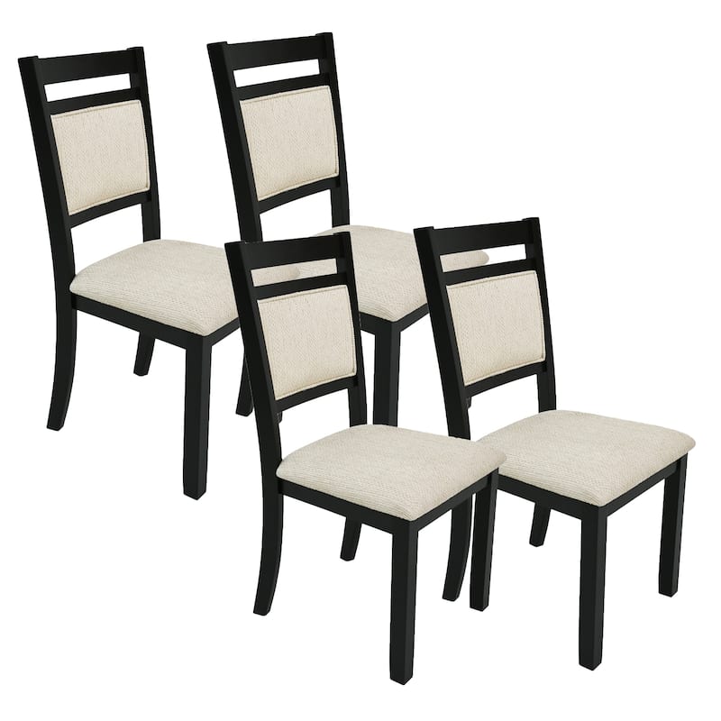 Modern Solid Wood & Fabric Dining Chair, Set of 4 - Black & Beige