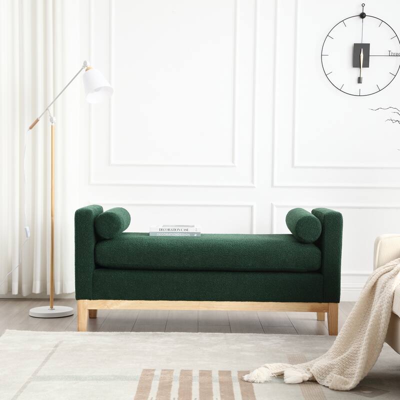 Upholstered Bench with Wood Legs - Green
