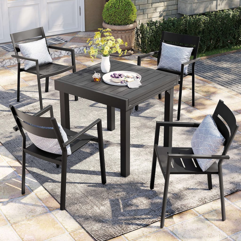 5-piece Outdoor Patio Dining Set Expandable Dining Table with Stackable Chairs