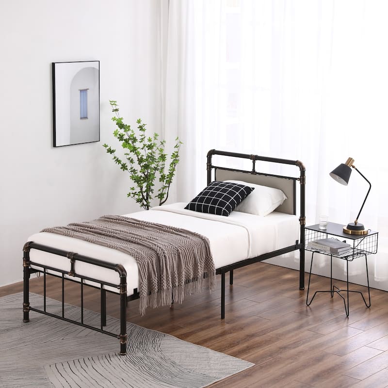 Single-Layer Bed Head and Soft Pull Buckle Bed End Standpipe Water Pipe Bed Black Gold-Painted Iron Bed
