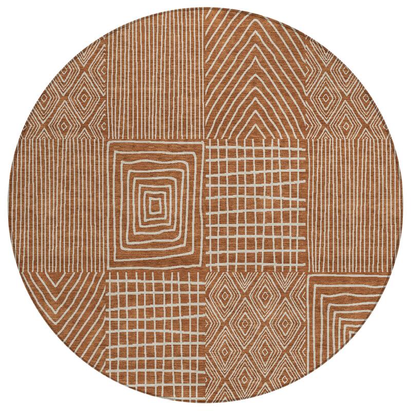 Machine Washable Indoor/ Outdoor Geo Patchwork Chantille Rug