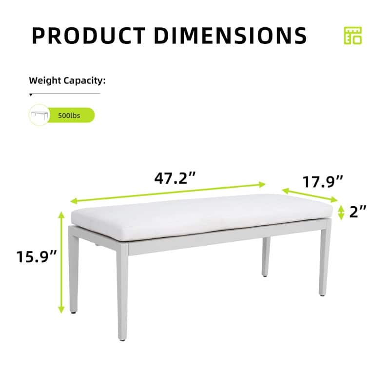 Outdoor Aluminum Patio Bench – Sunbrella® Cushioned Seat.