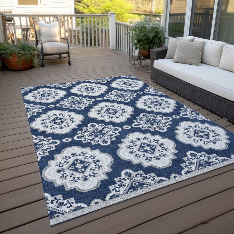 Machine Washable Indoor/ Outdoor Chantille Boho Moroccan Rug - Navy - 8' x 10'