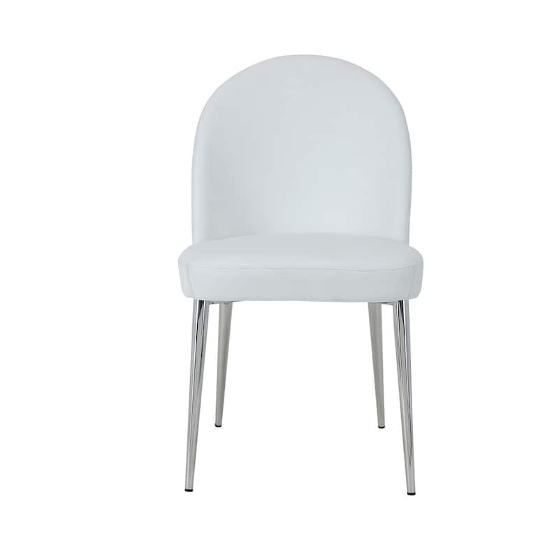 Chrome/White Faux Leather Upholstered Metal Frame Dining Chair, Set of 2, Sturdy Dining Chair for Dining Rooms - 17.5