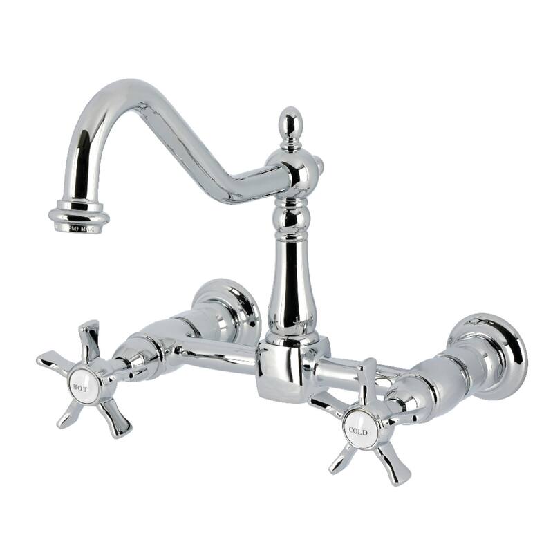 Kingston Brass Essex Double-Handle Wall-Mount Pre-Rinse Bridge Kitchen Faucet - Polished Chrome