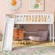 preview thumbnail 1 of 26, Full Size Low Loft Bed with Ladder and Slide,Cottage Style Wooden Bed White