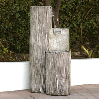 Alpine Corporation 41" Tall Outdoor Tiering Column Zen Fountain with LED Lights
