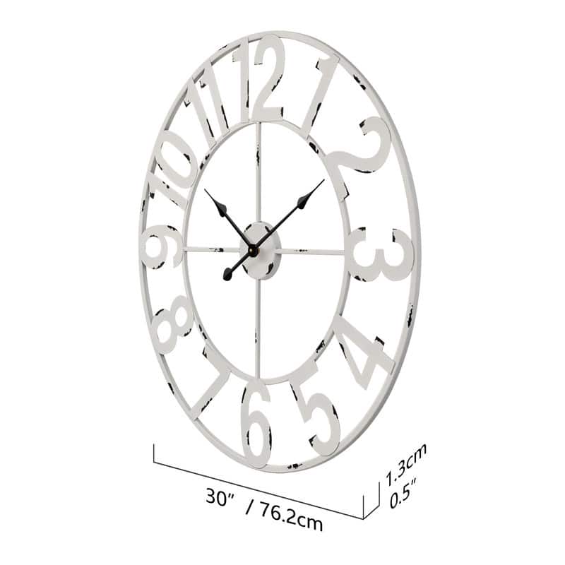 Utopia Alley Manhattan Industrial Wall Clock, Analog, White, 30"