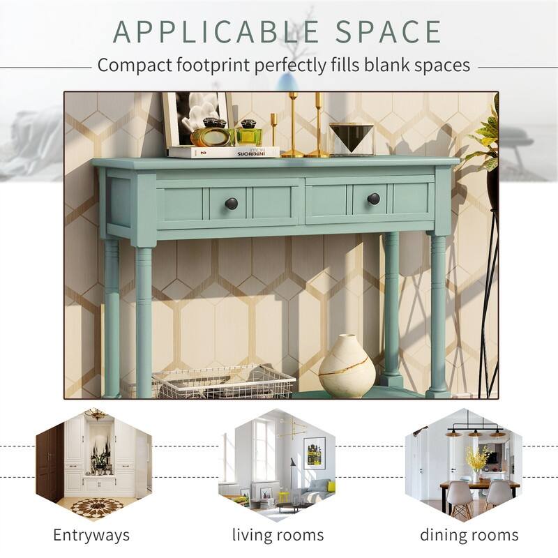 Console Table with Two Drawers and Bottom Shelf