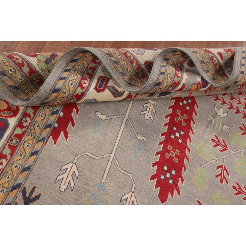 Grey Traditional Kazak Rug Hand-Knotted Wool Carpet - 9'7" x 13'2"