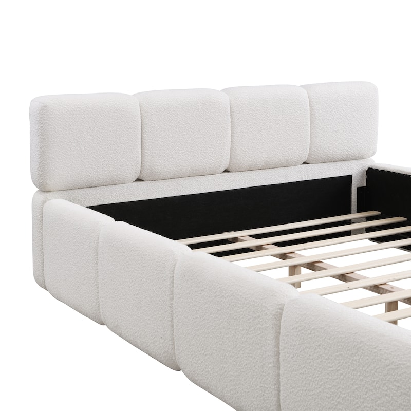 Christopher Knight Home - Evelyn Platform Bed with Boucle Upholstery and Thick Block-Style Headboard
