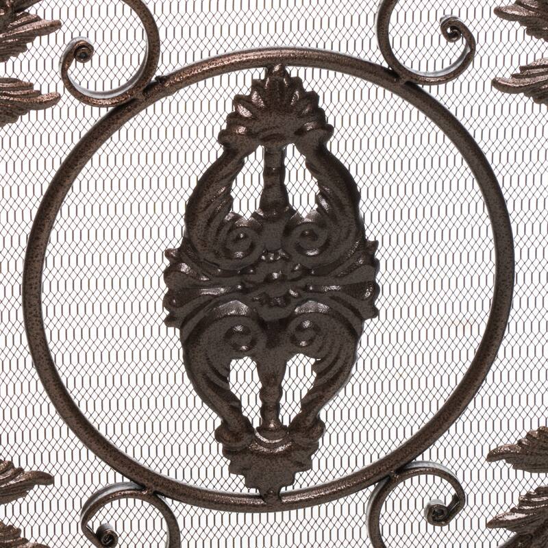 Roomfitters 3-Panel Fireplace Screen, Ornate Scrollwork Spark Guard, Decorative Mesh Metal Fireguard Cover, Black+Gold