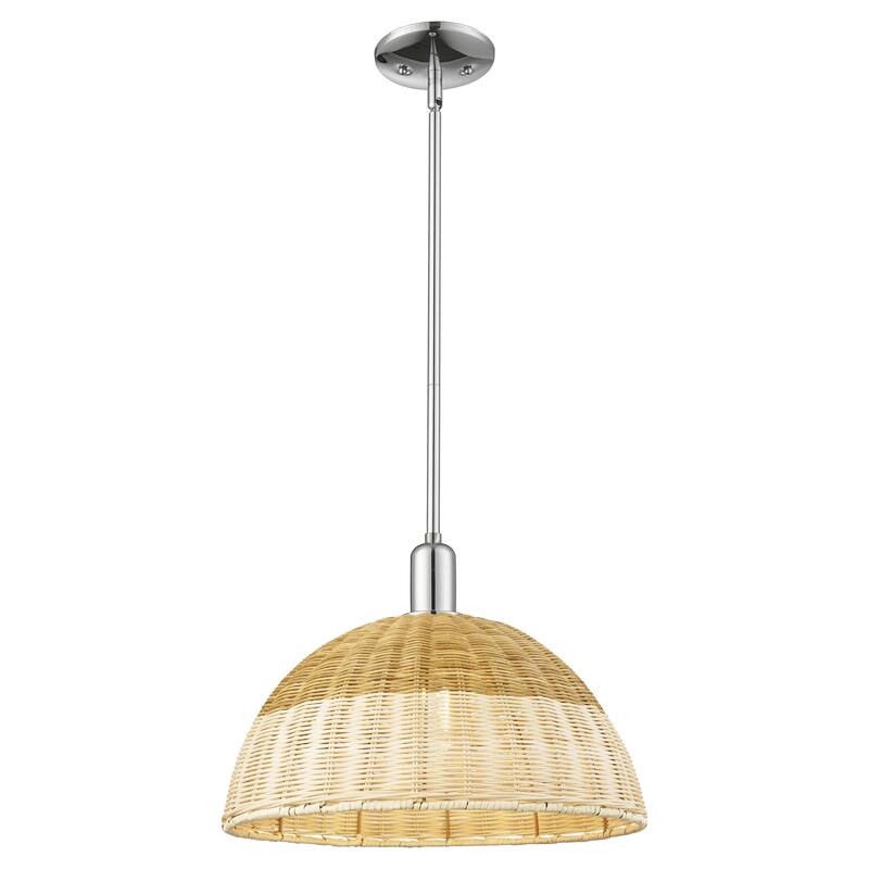 Innovations Lighting Downtown Urban - Natural Ballston Dome - 1 Light Stem Hung Mini Pendant with Basketweave Shade - Polished Chrome - 16"