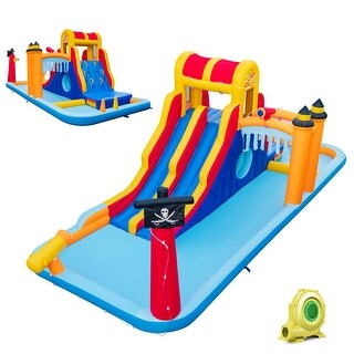 6-In-1 Inflatable Water Slide with Dual Slides and Cave Crawling Game