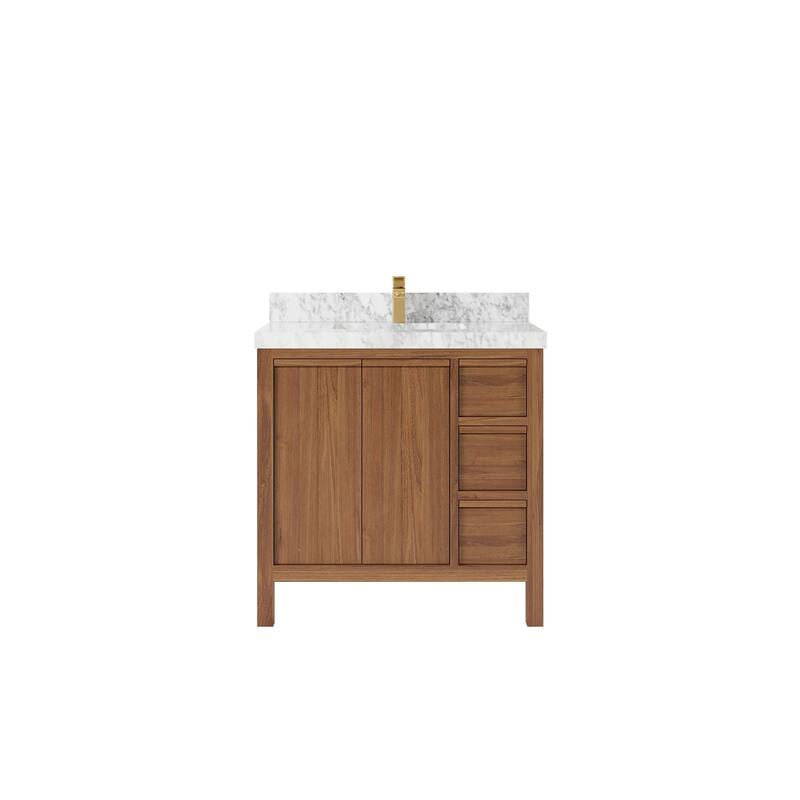 Willow Collections 36 in. W x 22 in. D Elizabeth Solid Teak Wood Center Sink Bathroom Vanity with Countertop