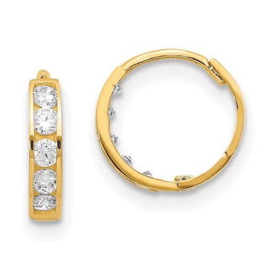Curata 14k Yellow Gold Polished CZ Cubic Zirconia Hinged Hoop Earrings - 9x10mm Wide 2mm Thick